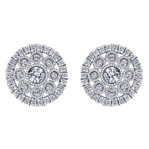 Gabriel Round Diamond Cluster Filigree Vintage Style Earrings