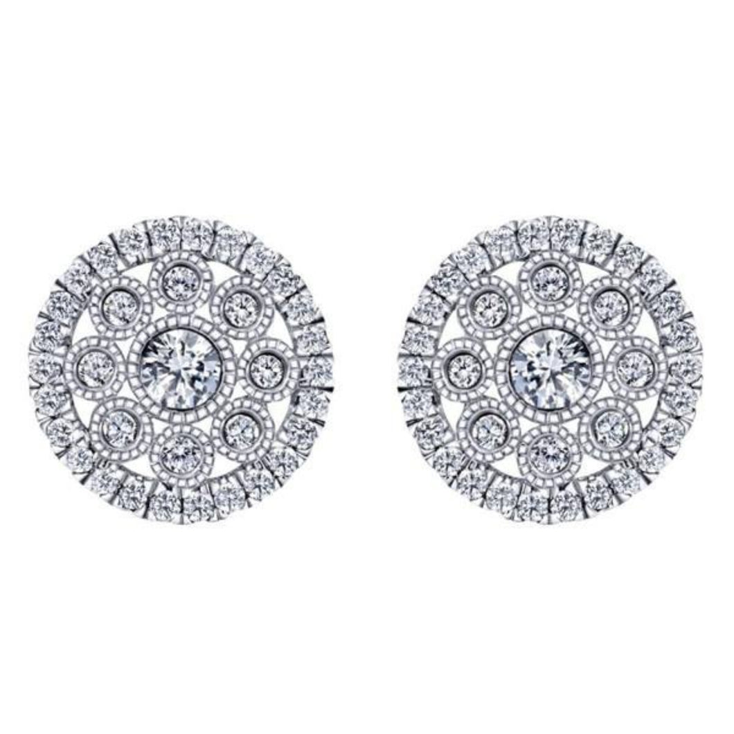 Gabriel Round Diamond Cluster Filigree Vintage Style Earrings