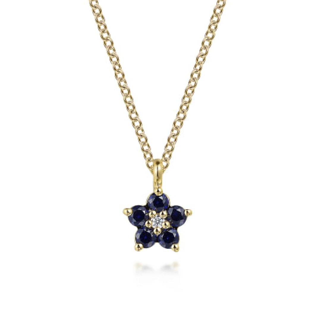 Gabriel Sapphire & Diamond Floral Themed Pendant Necklace