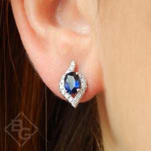 Gabriel Sapphire Halo Diamond Cluster Earrings