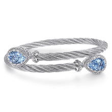 Load image into Gallery viewer, Gabriel Steel and Sterling Silver Blue Topaz Cable Bangle
