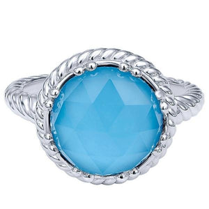 Gabriel Sterling Silver Rock Crystal and Blue Turquoise Ring