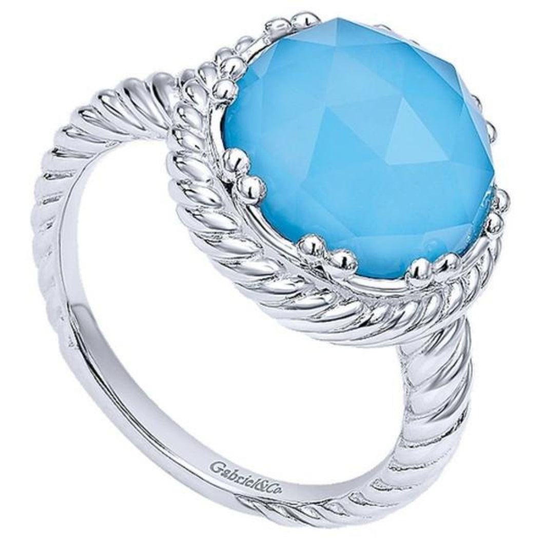Gabriel Sterling Silver Rock Crystal and Blue Turquoise Ring