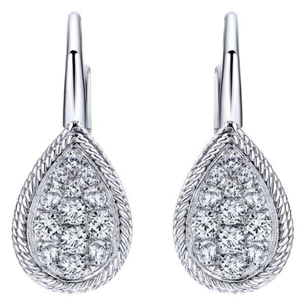 Gabriel & Co. Teardrop Pave Cluster Diamond Leverback Earrings