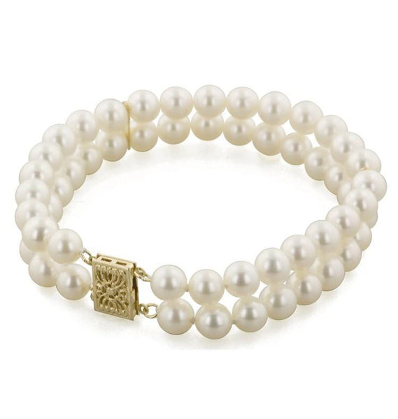 Gold Plated White Freshwater Pearl Strand Bracelet – Eusharon