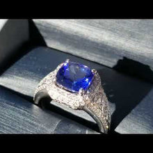 Load and play video in Gallery viewer, Simon G. Vintage Style Cushion Cut Tanzanite Halo Ring
