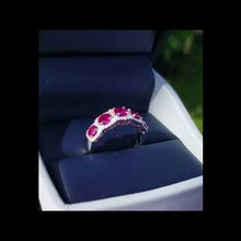 Load and play video in Gallery viewer, Simon G. Five Stone Ruby &amp; Diamond &quot;Halo&quot; Anniversary Ring
