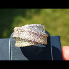 Load and play video in Gallery viewer, Simon G. Pave Set Tri-Color Right Hand Diamond Crossover Ring
