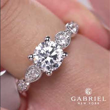 Load and play video in Gallery viewer, Gabriel &amp; Co. &quot;Garland&quot; Vintage Style Diamond Engagement Ring

