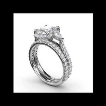 Load and play video in Gallery viewer, Fana Three Stone Halo Large Oval Center Diamond Engagement Ring
