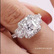 Load and play video in Gallery viewer, Gabriel &amp; Co. &quot;Gibson&quot; Three Stone Halo Diamond Engagement Ring
