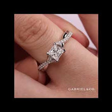Load and play video in Gallery viewer, Gabriel &amp; Co. &quot;Leigh&quot; Twist Split Shank Diamond Engagement Ring
