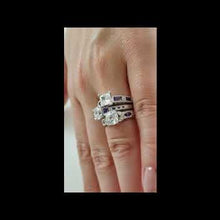 Load and play video in Gallery viewer, Kirk Kara White Gold &quot;Charlotte&quot; Baguette Cut Purple Amethyst Diamond Engagement Ring On Model Hand Video
