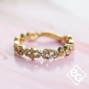 Kirk Kara Yellow Gold  "Angelique" Diamond Scroll Work Diamond Wedding Ring Side View