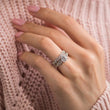 Load image into Gallery viewer, Kirk Kara White Gold &quot;Angelique&quot; Diamond Scroll Work Engagement Ring Set On Model Hand 
