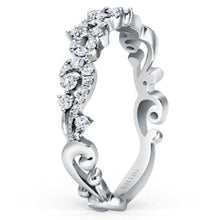 Load image into Gallery viewer, Kirk Kara White Gold &quot;Angelique&quot; Diamond Scroll Work Wedding Ring Angled Side View 
