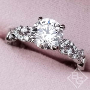 Kirk Kara White Gold "Angelique" Diamond Scrollwork Engagement Ring Top View In Box