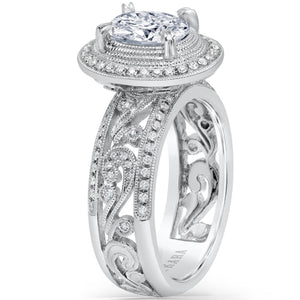 Kirk Kara "Angelique" Oval Halo Wide Scroll Work Diamond Engagement Ring
