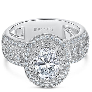 Kirk Kara "Angelique" Oval Halo Wide Scroll Work Diamond Engagement Ring