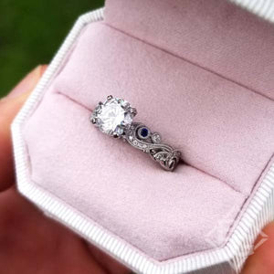 Kirk Kara Angelique Scroll Work Blue Sapphire Engagement Ring