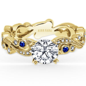 Kirk Kara "Angelique" Scroll Work Blue Sapphire Engagement Ring