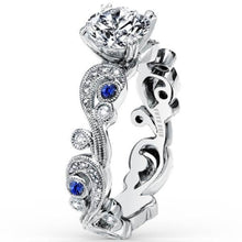 Load image into Gallery viewer, Kirk Kara Angelique Scroll Work Blue Sapphire Engagement Ring
