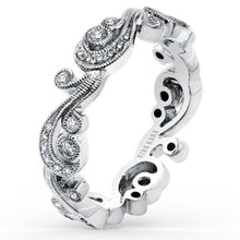 Load image into Gallery viewer, Kirk Kara White Gold &quot;Angelique&quot; Scroll Work Diamond Wedding Band Angled Side View
