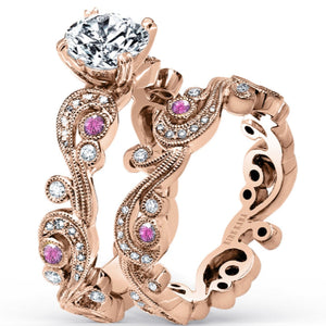 Kirk Kara "Angelique" Scrollwork Pink Sapphire Diamond Engagement Ring