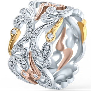 Kirk Kara "Angelique" Tri-Color Scrollwork Filigree Diamond Anniversary Ring