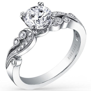 Kirk Kara White Gold "Angelique" Vintage Diamond Engagement Ring Angled Side View