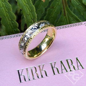 Kirk Kara Artin Two-Tone Scroll Work Hand Engraved Men's Wedding Band