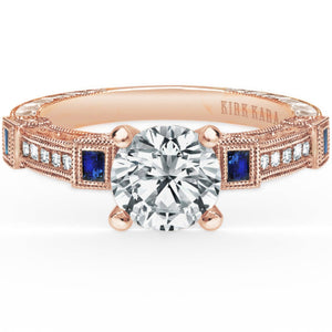 Kirk Kara "Carmella" Blue Sapphire Bezel Set Diamond Engagement Ring