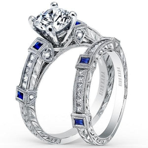 Kirk Kara "Carmella" Blue Sapphire Bezel Set Diamond Engagement Ring