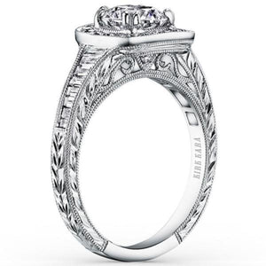Kirk Kara "Carmella" Cushion Halo Baguette Diamond Engagement Ring