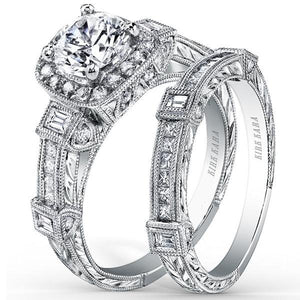 Kirk Kara "Carmella" Cushion Halo Baguette Station Diamond Engagement Ring