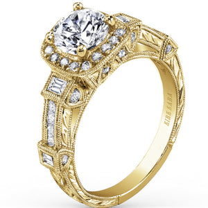Kirk Kara "Carmella" Cushion Halo Baguette Station Diamond Engagement Ring