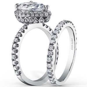 Kirk Kara White Gold "Carmella" Prong Set Diamond Engagement Ring Set Angled Side View