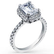 Load image into Gallery viewer, Kirk Kara White Gold &quot;Carmella&quot; Emerald Cut Halo Diamond Engagement Ring Angled Side View
