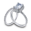 Load image into Gallery viewer, Kirk Kara White Gold &quot;Carmella&quot; Emerald Cut Halo Diamond Engagement Ring Set Angled Side View
