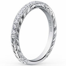 Load image into Gallery viewer, Kirk Kara White Gold Carmella Hand Engraved Diamond Wedding Band  Angled Side View
