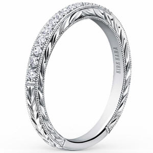 Kirk Kara White Gold Carmella Hand Engraved Diamond Wedding Band  Angled Side View