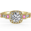 Load image into Gallery viewer, Kirk Kara Yellow Gold &quot;Carmella&quot; Pink Sapphire Bezel Set Halo Diamond Engagement Ring Front View
