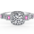 Load image into Gallery viewer, Kirk Kara White Gold &quot;Carmella&quot; Pink Sapphire Bezel Set Halo Diamond Engagement Ring Front View
