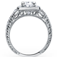 Load image into Gallery viewer, Kirk Kara White Gold &quot;Carmella&quot; Round Cut Halo Diamond Engagement Ring  Side View
