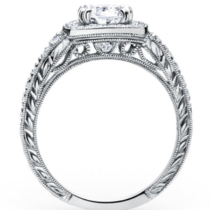 Kirk Kara White Gold "Carmella" Round Cut Halo Diamond Engagement Ring  Side View