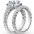 Load image into Gallery viewer, Kirk Kara &quot;Carmella&quot; Round Cut Halo Diamond Engagement Ring Set Angled Side View
