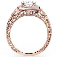 Load image into Gallery viewer, Kirk Kara Rose Gold &quot;Carmella&quot; Round Cut Halo Diamond Engagement Ring Side View
