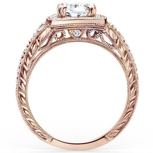 Kirk Kara Rose Gold "Carmella" Round Cut Halo Diamond Engagement Ring Side View