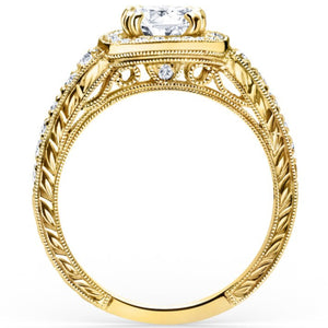 Kirk Kara Yellow Gold "Carmella" Round Cut Halo Diamond Engagement Ring Side View