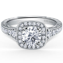 Load image into Gallery viewer, Kirk Kara White Gold &quot;Carmella&quot; Round Cut Halo Diamond Engagement Ring  Front View

